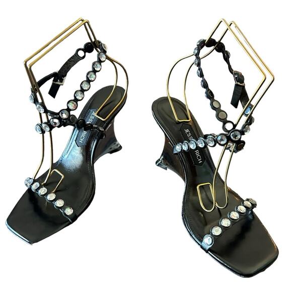 Jessica Rich Diamond Wedge Leather Strappy Embellished Heels NEW EU 38/US 8 - Picture 2 of 9